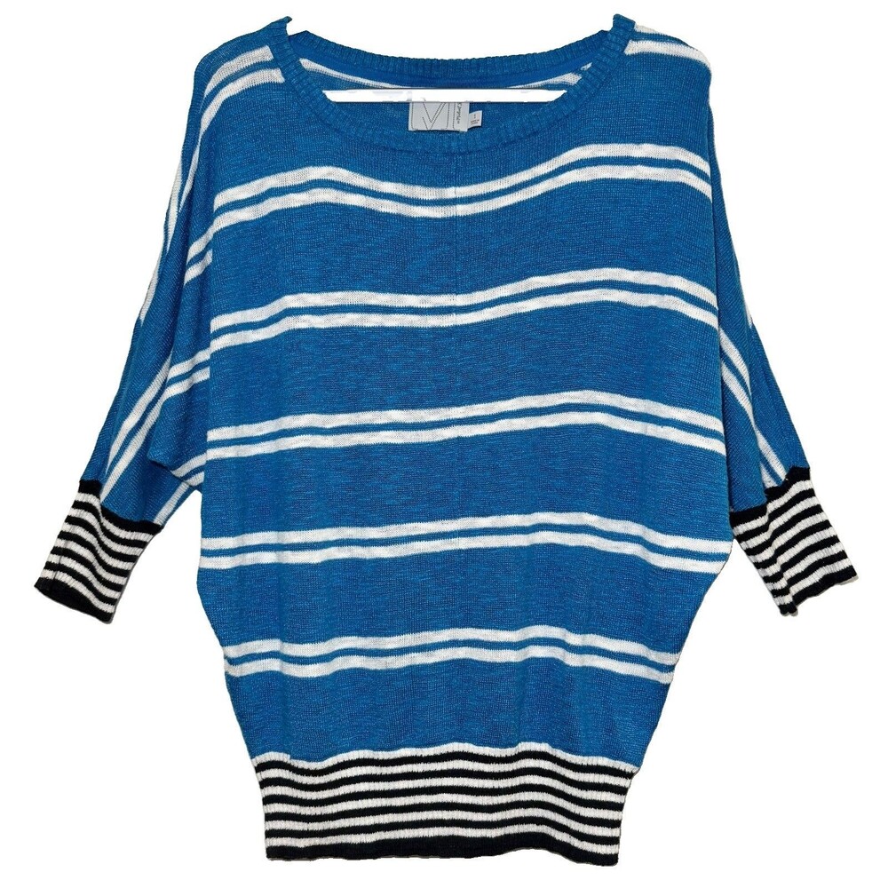 Michael Stars Sweater Size 1 Blue White Striped Dolman Sleeve Oversized Knit